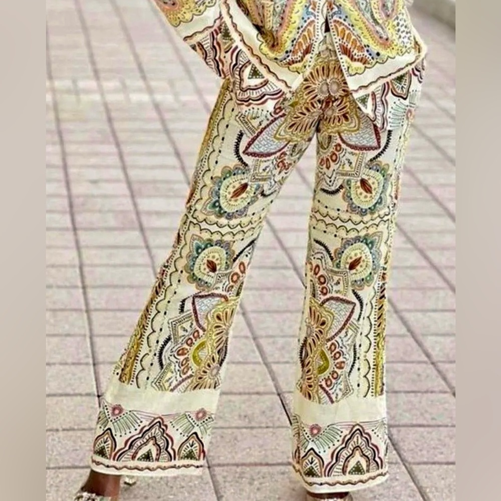 Rare NWT Zara Multicolor Print Linen Trousers